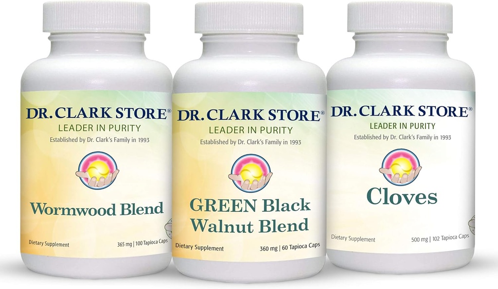 Dr Clark Store Intestine Support &amp; Cleanse Kit - con Freeze-Dried Green Black Walnut Hulls, Wormwood y Cloves-Helps Maintain Optimum Intestinal Function - Vegetarian Capsules