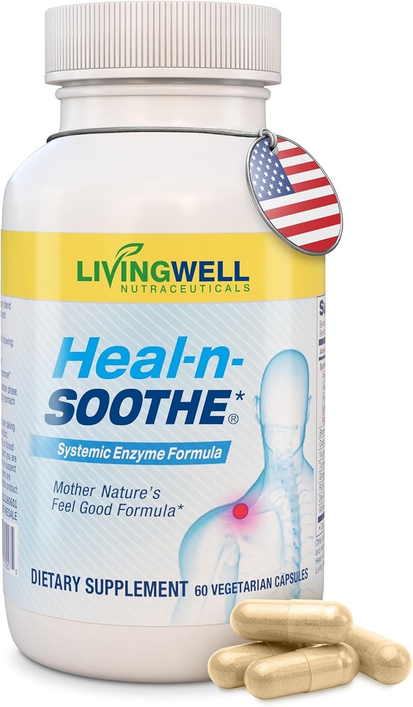 HEAL-N-SOOTHE Joint Support Supplements - Proteolytic Enzymes like Bromelain & Papain, with Boswellia, Turmeric " Ginger- Promotes Protein Digestive Function " Body Defense Wellness- 60 Count (1 Pack)