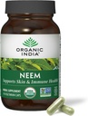 ORGANIC INDIA Neem Leaf Capsules - Suplemento herbario, soporta Skin &amp; Immune Health, Vegan, Gluten Free, USDA Certified Organic - 90 Count