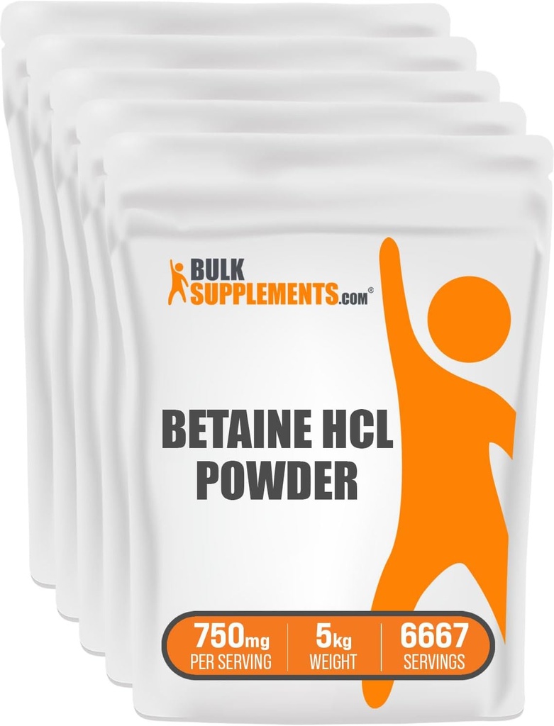 BulkSupplements.com Betaine HCl Powder - Betaine Hydrochloride Supplement, Betaine Powder - Betaine 750mg, Digestive Health Support - Gluten Free, 750mg per Serving, 5kg (11 lbs)
