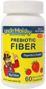 Tío Moishy Vitaminas Prebiótico Fibra 60 Gummies ← Keto Sugar Gummy Chews gratis para niños pequeños ←4g Fiber for Children Constipation Support ← Natural Kosher Halal Berry Chewable