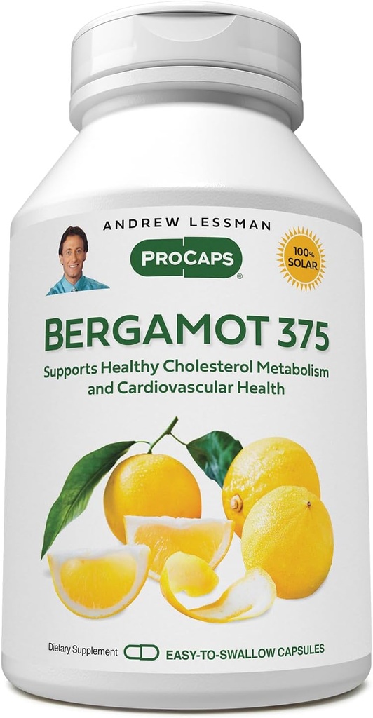 ANDREW LESSMAN Bergamot 375mg - 120 Capsules - High Potency, Standardized Extract. Sin aditivos. Cápsulas pequeñas fáciles de absorber