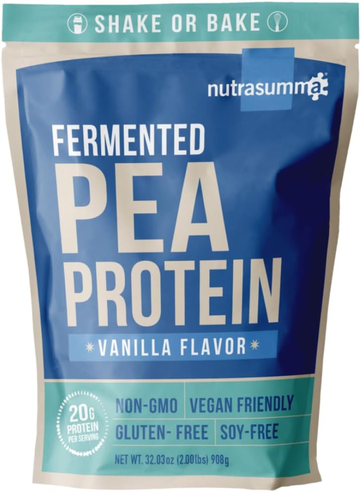 Nutrasumma Pea Protein Powder, Vainilla Vegan Flavor, 100% Planta Basada, Sin Dulces Artificiales, No GMO, Sin gluten, 2 LB