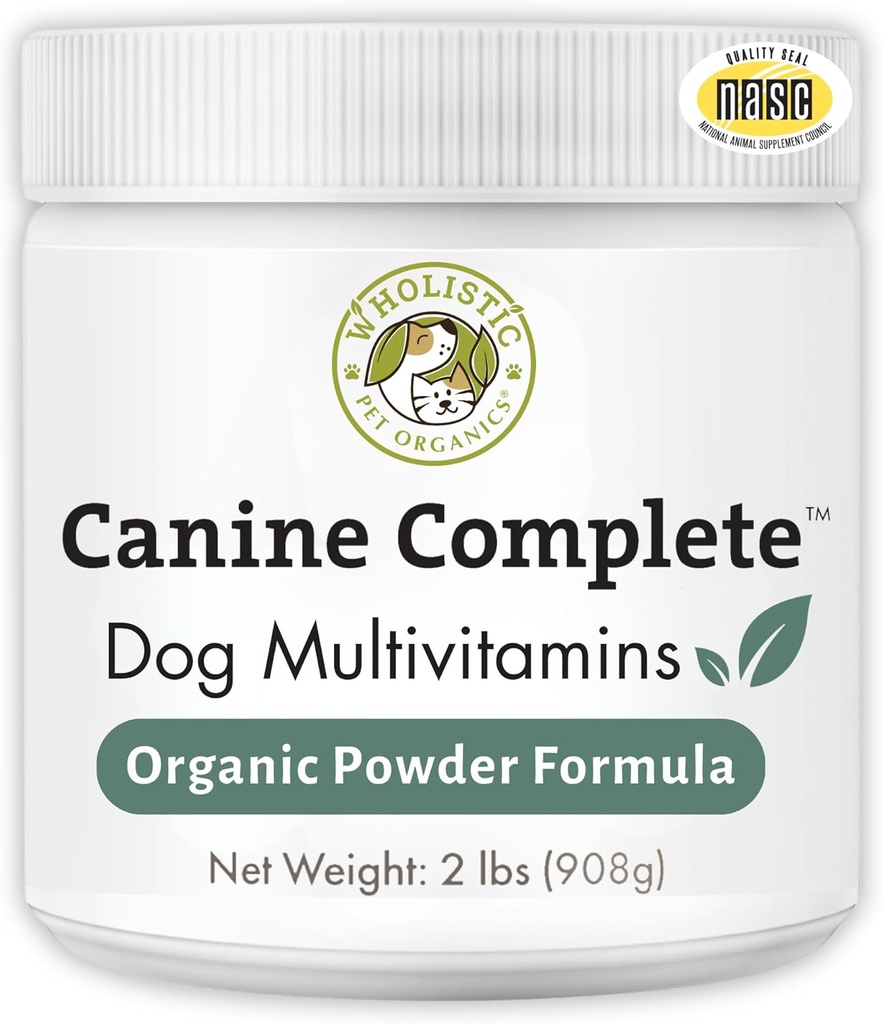 Orgánicas Wholistic Pet Orgánicas Canine Completa - Pólvora Multivitamínica Perro - 2 Lb - Vitaminas y suplementos diarios para alimentos caseros - Sistema de inmune, Esquía, Carne &amp; Salud general - Pequeña y Gran Gancho