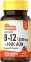 Sundance Fast Dissolve Vitamina B-12 Silencio con ácido fólico Silencioso 2500mcg Silencio 60 Conde Silencio Natural Berry Flavor Silencio Vegetariano, No GMO, y Gluten Suplemento Libre