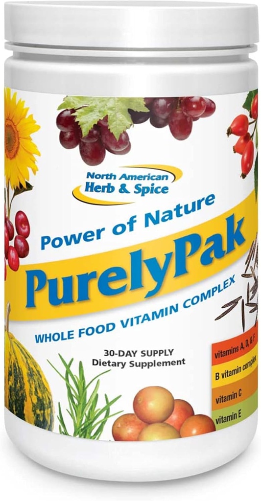 NORTH AMERICAN HERB &amp; SPICE Purely Pak - Whole Food Vitamin Supplement Plan - Vitamina A, B Complex, C, D, E & Omega 3-6-9 - Fácilmente Absorbable - Non-GMO - 30-Day Supply