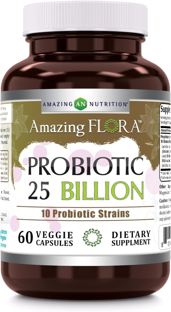 Increíble Flora Probiótico Suplemento  25 Billion-10 Strains ← 60 Veggie Capsules ← No Gluten-Free TEN Made in USA