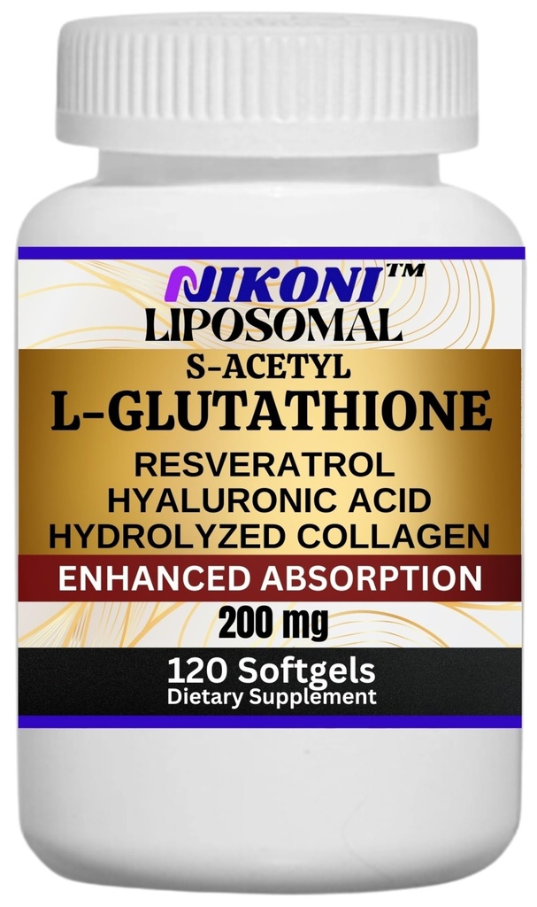Nikoni Liposomal S-Acetyl L-Glutathione Resveratrol, Hyaluronic Acid &amp; Collagen 500 mg-120 Softgels