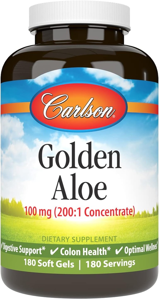 Carlson - Golden Aloe, 100 mg (200:1 Concentrate), Digestive Support & Colon Health, Optimal Wellness, 180 Softgels