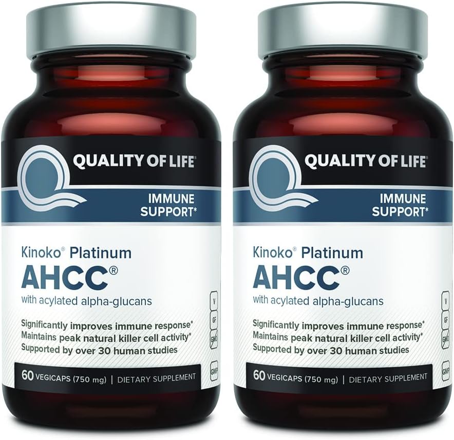 Calidad de vida AHCC Kinoko Platinum 750 mg – Premium Immune Support Supplement - Pack of 2, 60 Count Bottles