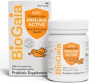 BioGaia Immune Active Kids ← Probiótico + Vitamina D Silencio para la salud digestiva e inmunitaria Edades 3+ ← Allergen, Dairy, Soy &amp; Gluten Free ← Confianzada por los pediatras 60 Day Supply ← Orange Flavored Chewable