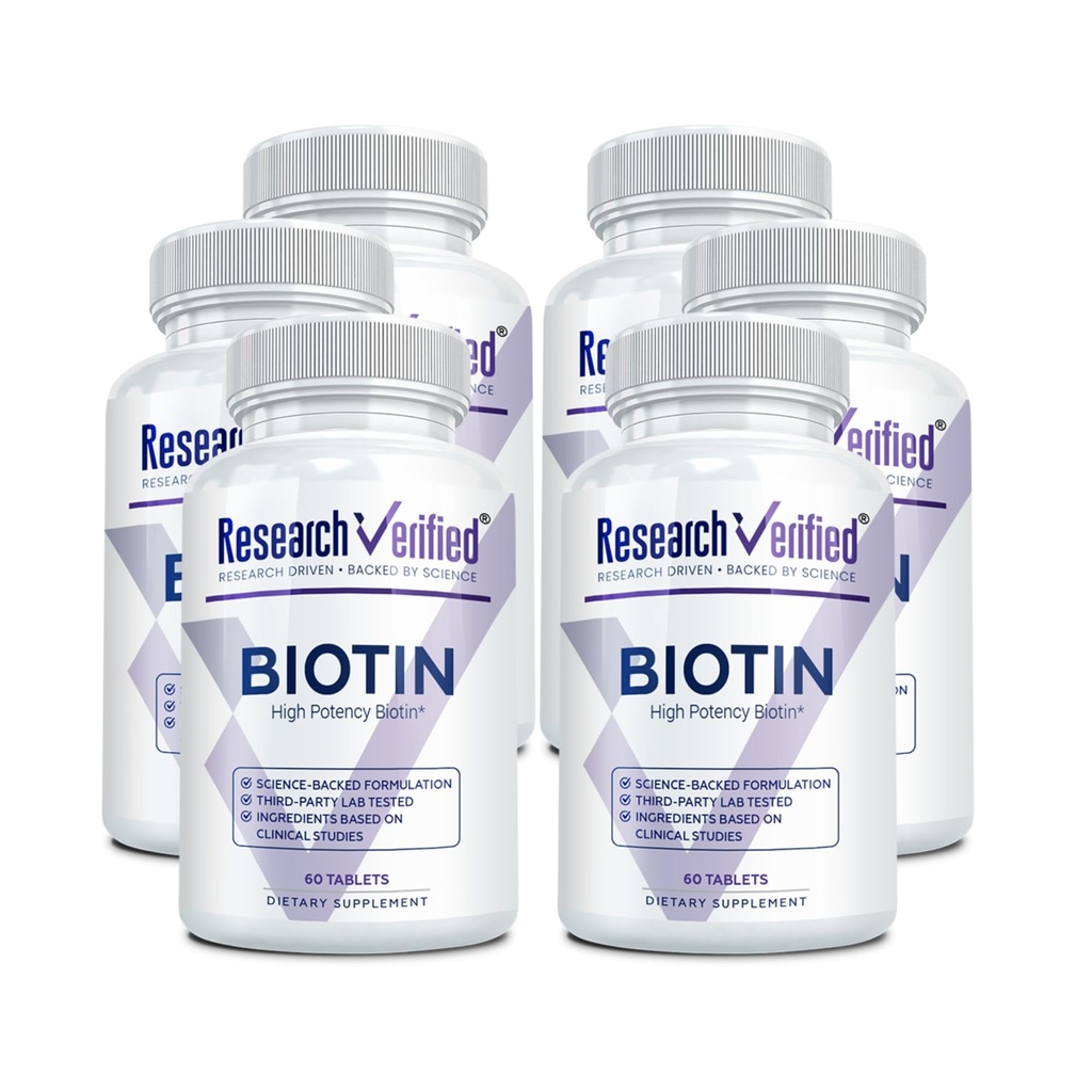 Research Verified Biotin – Pure Extra Strength Biotin 10000mcg – Hair Skin and Nails Vitamin – Third-Party Tested, Made in USA - 360 Vegan Tablets