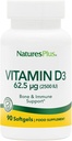 NaturesPlus Vitamin D3 (Cholecalciferol) - 2500 iu, 90 Softgels - Bone Health, Heart Health &amp; Immune System Support Supplement, Bioavailable Active Form - Gluten-Free - 90 Servings