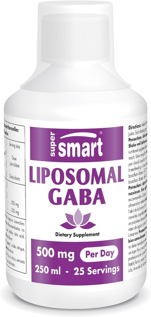 Supersmart - Liposomal GABA 500mg por día (Highly Bioavailable) - con L-Theanine líquido y ácido aminobutírico gamma (GABA) - Natural Lemon Flavour ← No GMO &amp; Gluten Gratis - 250 ml