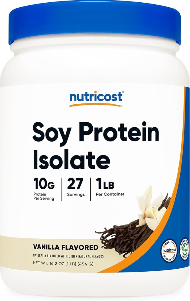 Nutricost Soy Protein Isolate Powder, 1 LB Vanilla - 10 Gramos de Protein Por Serving, Vegan, Gluten Free