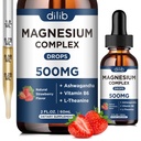 Triple Magnesium Complex Supplement-Magnesium Glycinate, Citrate, Malate Liquid Drops 500mg with Ashwagandha, L-Theanine, Vitamin B6 for Stress Relief, Sleep, Muscle Support-Strawberry Flavor