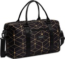 Clementine Tote Bag ¦ Weekender Bags for Women ¦ Perfect duffle Bag for Overnights, Traveling, and Gym ← Black/Gold Geometric - Medium