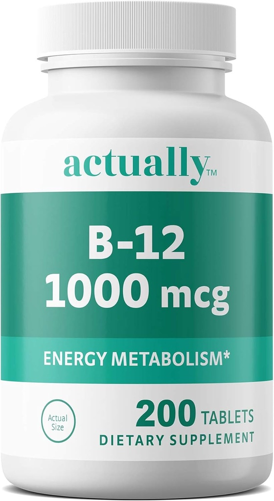En realidad Vitamina B12 1000mcg Tablas 200ct Metabolismo energético para adultos, 200Day Supply, 200 Conde