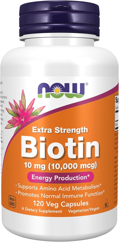 NOW Foods Supplements, Biotin 10 mg (10,000 mcg), Extra Strength, Energy Production*, 120 Veg Capsules