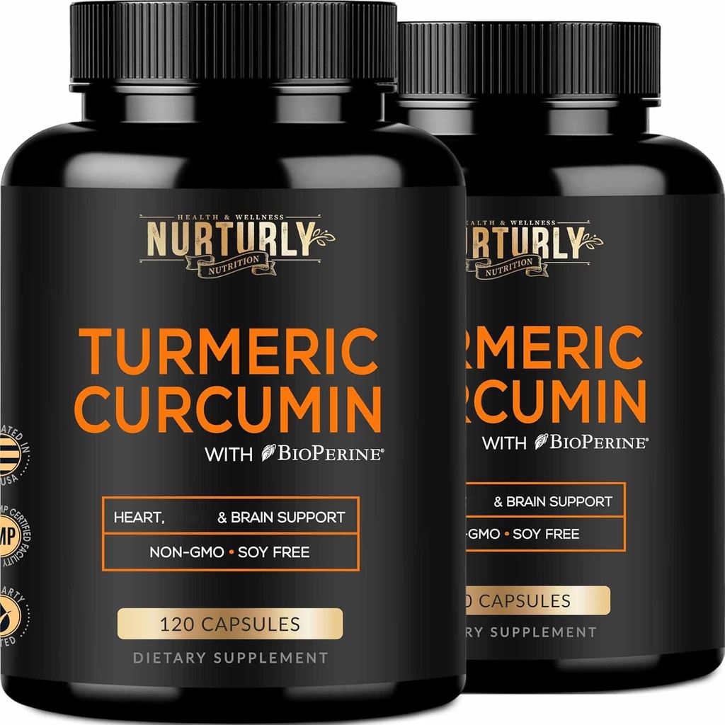 Curcumina Turmérica con Pimienta Negra BioPerina y Curcuminoides 95% - Alta Absorción Suplementos Turméricos 1300 mg para la salud cardíaca - No GMO, Gluten Gratis - 240 cápsulas