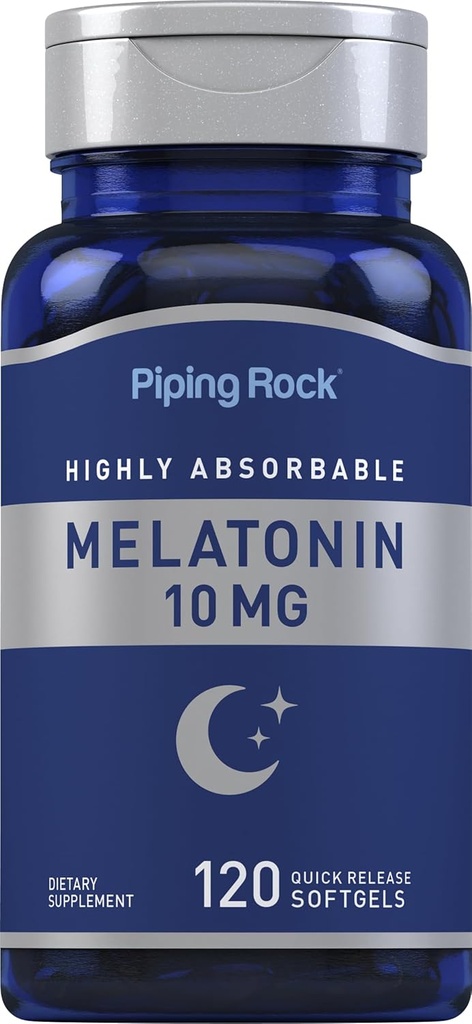 Piping Rock Melatonin 10mg  120 Softgel Capsules ← Quick Release Suplemento  Highly Absorbable ← Non-GMO, Gluten Free