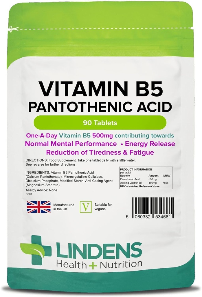 Lindens Vitamina B-5 B5 100 x 460mg Tabletas (Acido Fantástico)