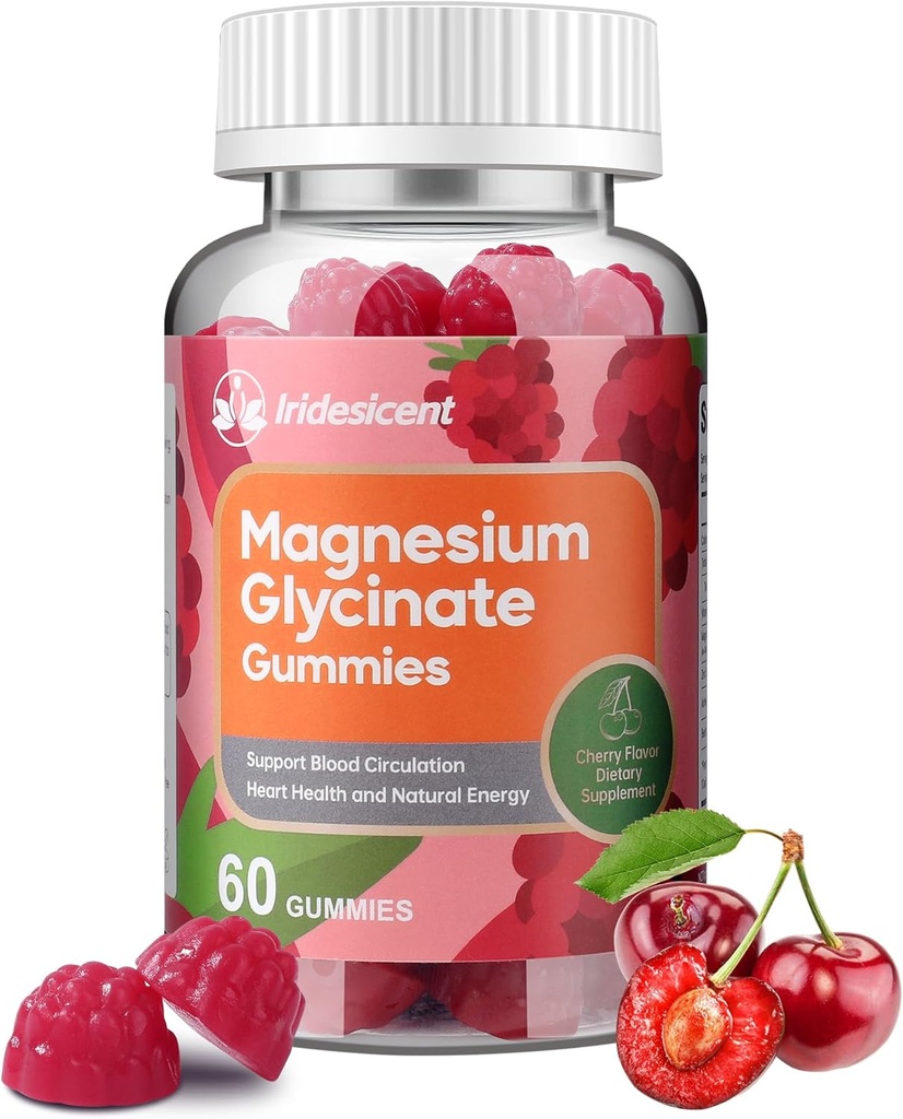 Magnesio Glycinate Gummies 400mg, Suplemento de Magnesio Libre de Azúcar w/Ashwagandha, Zinc, Magnesio Vegano Glycinate Suplemento para Adultos - 60 Gummies de Cereza