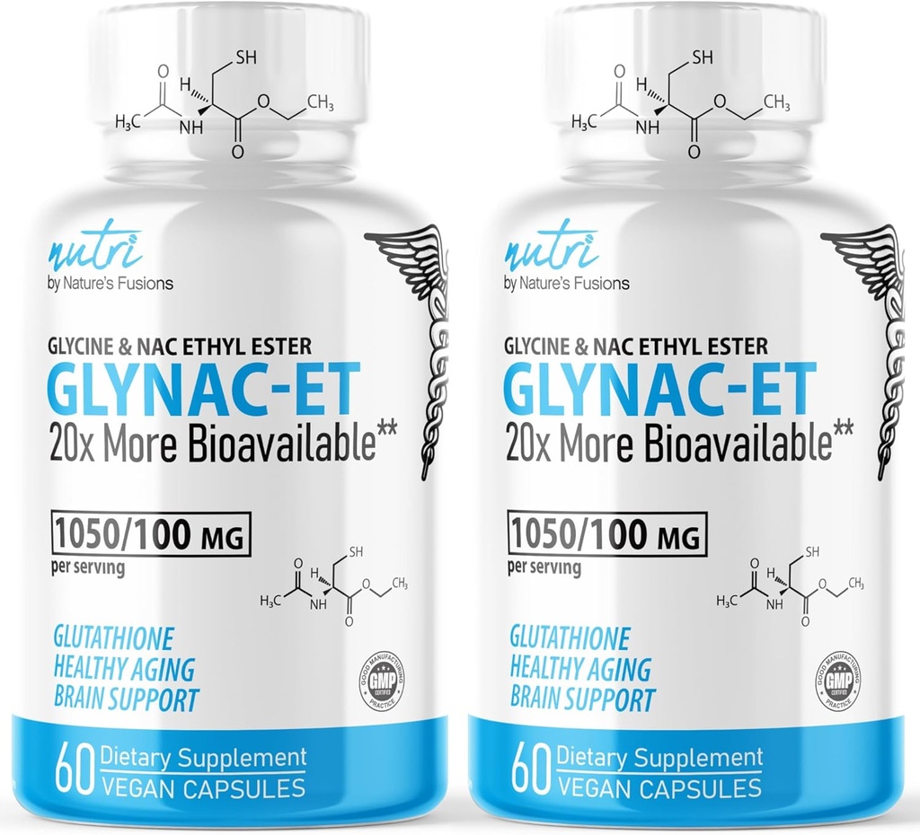 Fusiones de la naturaleza GlyNAC-ET NAC Suplemento N-Acetyl Cysteine Ethyl Ester - 20x Más Bioavailable - Glycine & N-acetylcysteine Ethyl Ester Anti Aging Suplemento, Boost Glutathione Pack of 2-120 Count