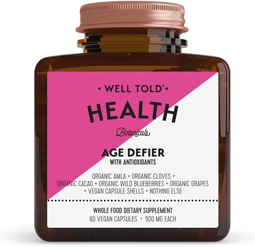Soporte de piel anti-envejecimiento Suplemento Defierto de edad de salud con Amla orgánica, Cacao y Resveratrol de Uvas orgánicas - No GMO + Vegan (60 cápsulas)
