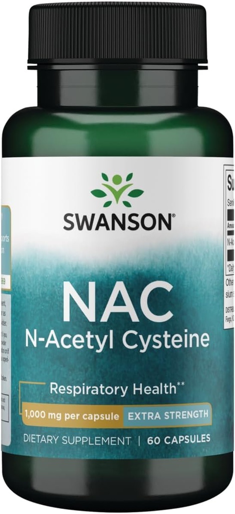 Swanson NAC N-Acetil Cysteine - Antioxidante Anti-Aging Respiratory Liver Support - Amino Acid Suplemento 1000 mg 60 cápsulas
