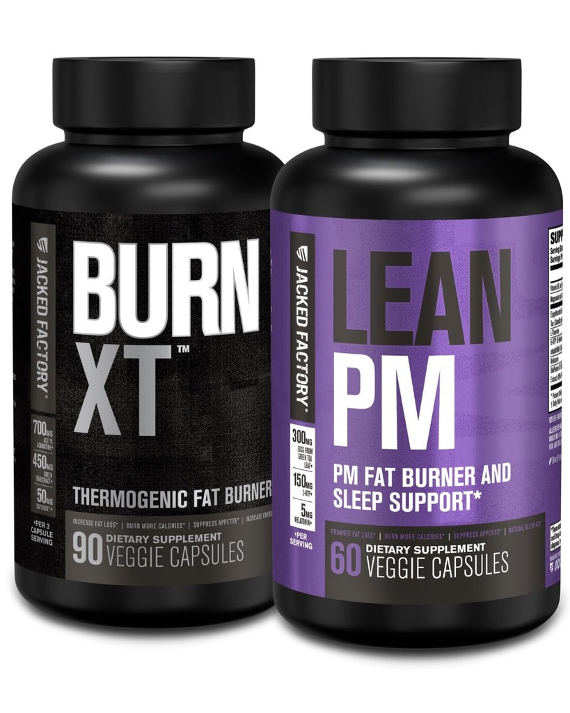 Jacked Factory Burn XT Thermogenic Fat Burner - Appetite Suppressant " Nootropic Energy Booster (90 Capsules) " Lean PM Weight Loss Supplement, Sleep Support  durable (60 Capsules)