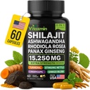 Shilajit y Ashwagandha Capsules, 8-en-1 Herbal Multivitamin para Hombres y Mujeres, con Rhodiola Rosea, Ginseng y Stinginginging Nettle, Shilajit para Hombres y Mujeres
