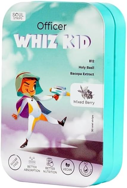 Oficial de Fajas de Alma Whiz Kid - Bacopa " Holy Basil for Enhanced Brain Function Vitamin B12, Mixed Berry Flavor, Zero Sugar, Vegan, 30 Strips Pack