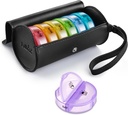 Fullicon PU Case Weekly Pill Box Organiser 2 Times A Day, Travel 7 Day Pill Boxes, Portable Tablet Organiser with Large Compartments for Medicine, Medication, Vitamina, Supplements(Black/Rainbow)
