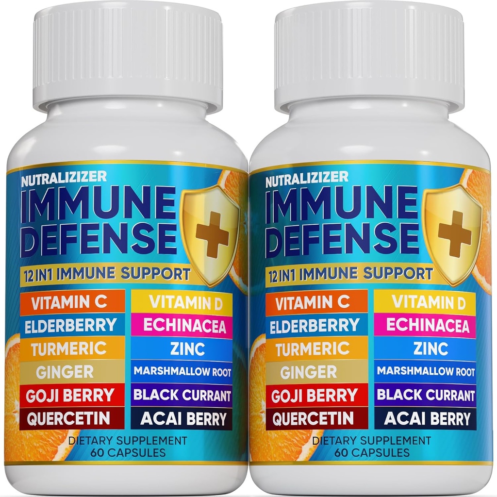 12 in 1 Premium Immune Defense Vitaminas - Immune Supplement w/Vitamin D3 5000 IU Vitamina С 1000mg Zinс 50mg - Luxe Choice for Premium Immune Support - with Echinacea Elderberry and Ginger - 120 Caps