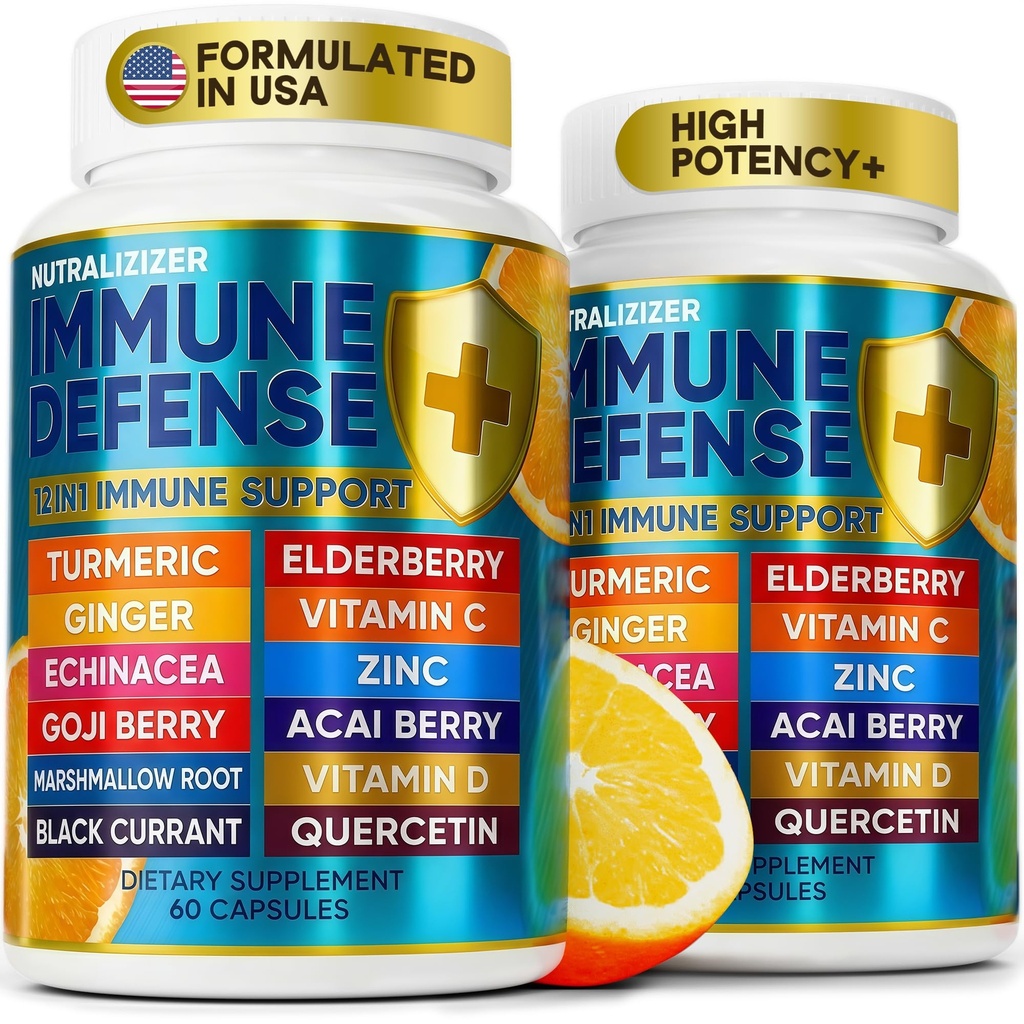 12 in 1 Premium Immune Defense Vitaminas - Immune Supplement w/Vitamin D3 5000 IU Vitamina С 1000mg Zinс 50mg - Luxe Choice for Premium Immune Support - with Echinacea Elderberry and Ginger - 120 Caps