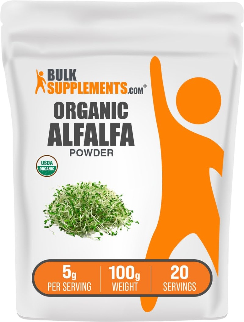 BulkSupplements.com Organic Alfalfa Grass Powder - Alfalfa Supplement, Green Superfood Powder - Vegan & Gluten Free, 5g per Serving, 100g (3.5 oz) (Pack of 1)