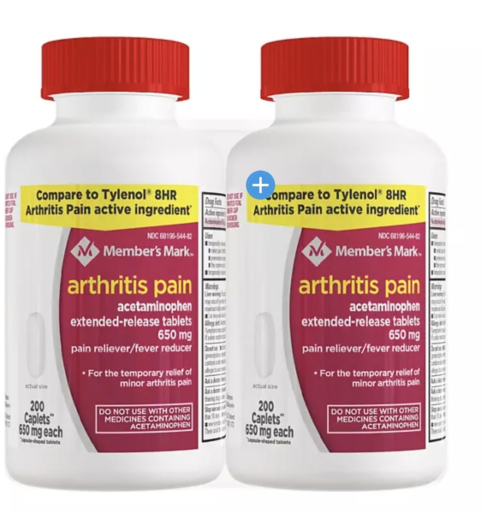 Compare to Tylenol Arthritis Pain Active Ingredient. - Member's Mark - Arthritis Pain Reliever, Extended Release, Acetaminophen 650 mg, 400 CapletsQ