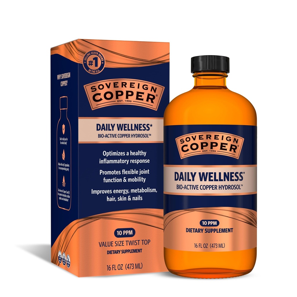 Soberano Bio-Active Copper Hydrosol - Bioavailable Cobre Colloidal Suplemento líquido para adultos y niños con Hidrosol de Plata para soporte inmunitario, cabello, piel y uñas - 16 fl oz (473mL)