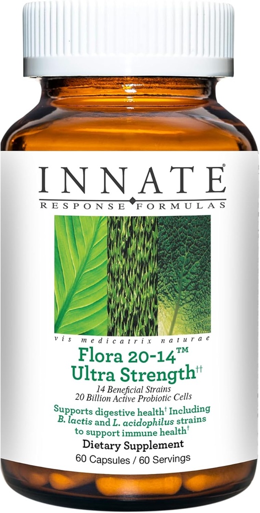 Innate Response Formulas Flora 20-14 Ultra Strength - Probiotic Supplement with 20 Billion CFU - 14 Probiotic Strains - Vegetarian and Non-GMO - Made Without 9 Food Allergens - 120 Caps​ules