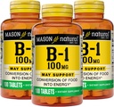 Masón Vitamina Natural B1 (Thiamin) 100 mg, Conversión Sanitaria de Alimentos en Energía, Apoya Salud Nerve e Inmunitaria, 100 Tabletas (Pack of 3)