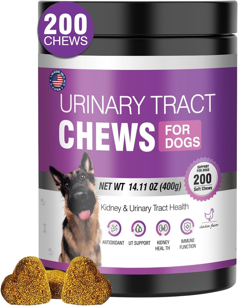 Tratamiento de la UTI de perros Suplemento de arándano para perros 200 Chews Urinary Tract Medicine Pills Control de vejiga Pills Apoyo para el riñón Arándanos Extraer bits Puppy UTI Infección Treats Incontinence Remedy for Dogs