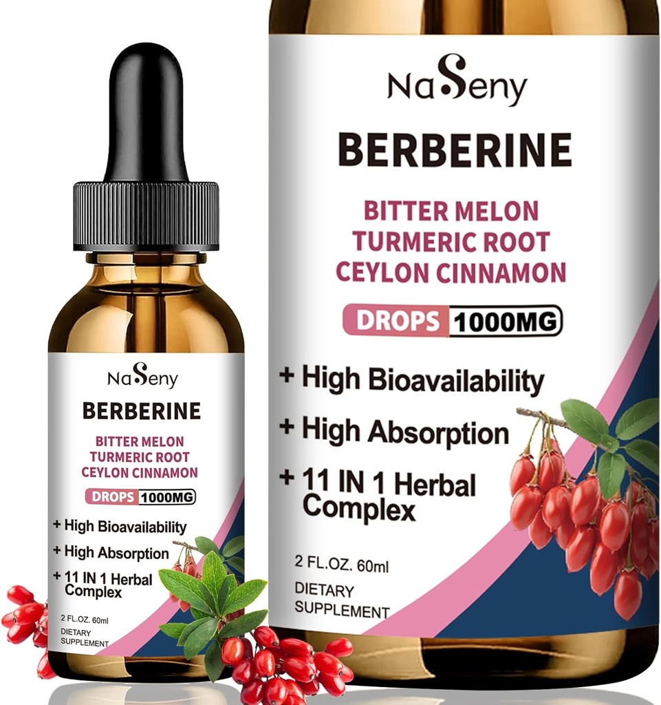 Berberine Liquid Drops-Berberine HCL Drops with Ceylon Cinnamon, Bitter Melon, Turmeric, Liquid Herbal Extract Supplement for Immune " Digestion Health (60mL)