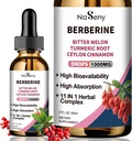 Berberine Liquid Drops-Berberine HCL Drops with Ceylon Cinnamon, Bitter Melon, Turmeric, Liquid Herbal Extract Supplement for Immune " Digestion Health (60mL)