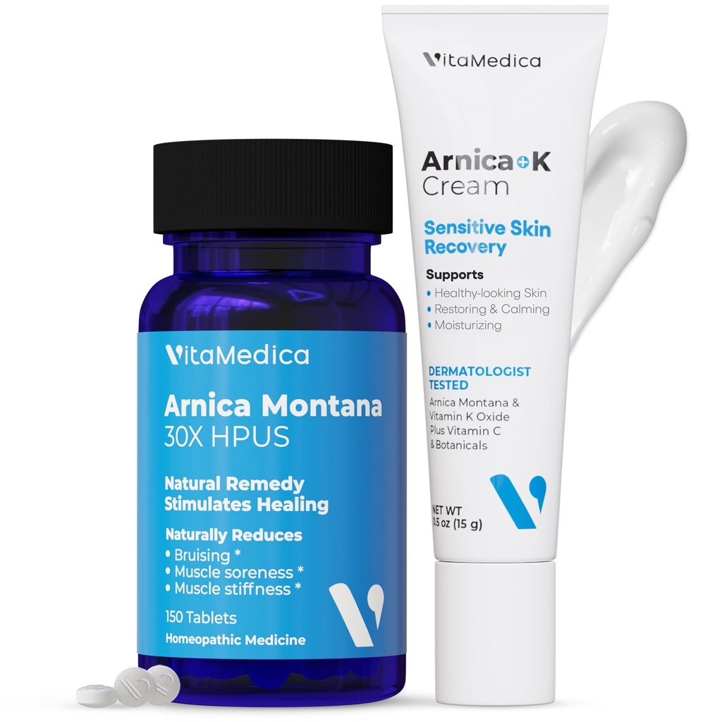 VitaMedica ← Arnica Montana 30X & Arnica Cream Bundle  durable for Bruising, Swelling, Inflammation & Pain Relief ← Vitamin K Topical Cream  tolera Softens, Calms, Moisturizes, < Restores Bruised Skin ← USA Made