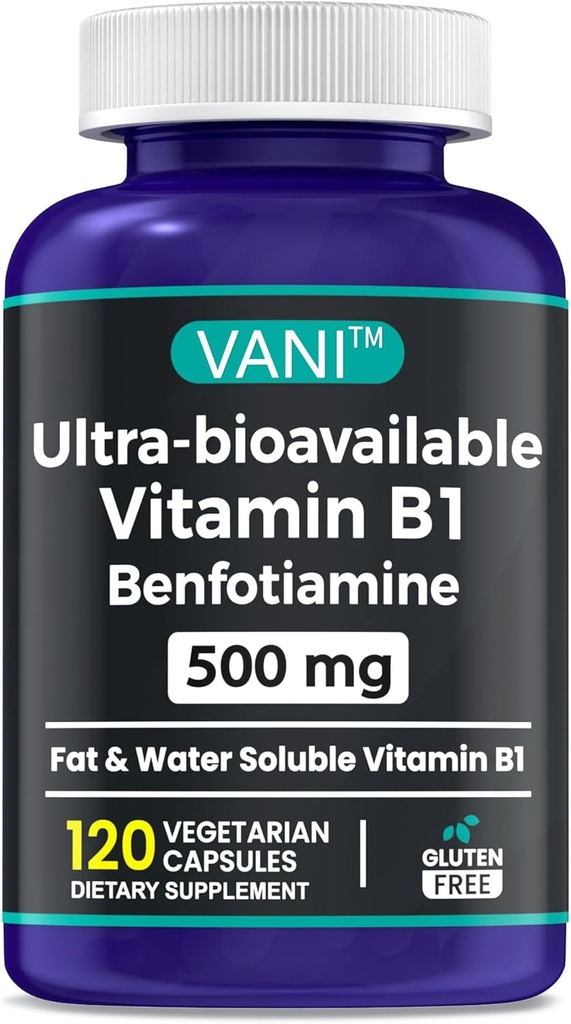 2 en 1 Fórmula mejorada: Vitamina B1 con Benfotiamina 500 mg, Suplemento Soluable en grasa de vitamina B-1, 500 mg - 120 cápsulas (1)