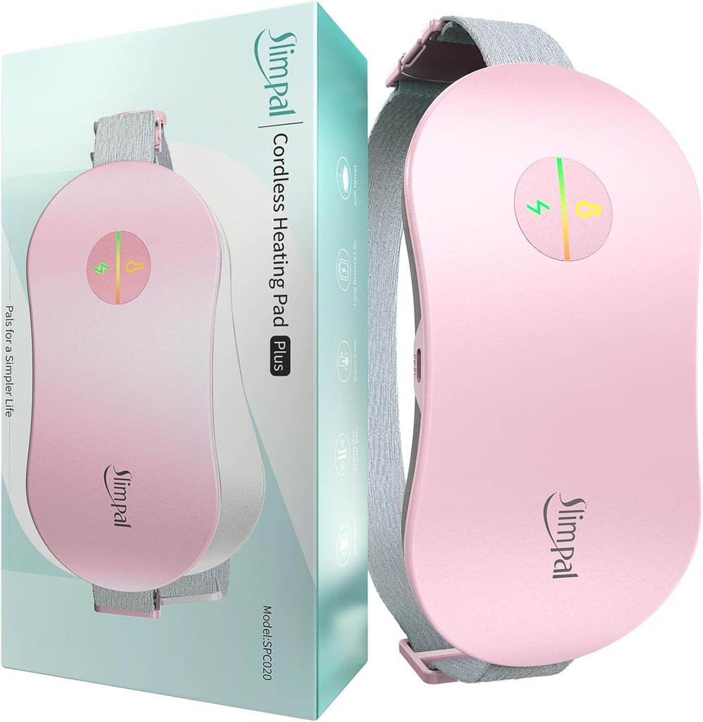 Slimpal Heating Pad for Period Cramps, Portable Cordless Electric Heating Pad for Menstrual Pain Relief Heat Belt, Rechargeable Wearable Heat Pad Gifts for Her Women Girl Wife Girlfriend, Pink