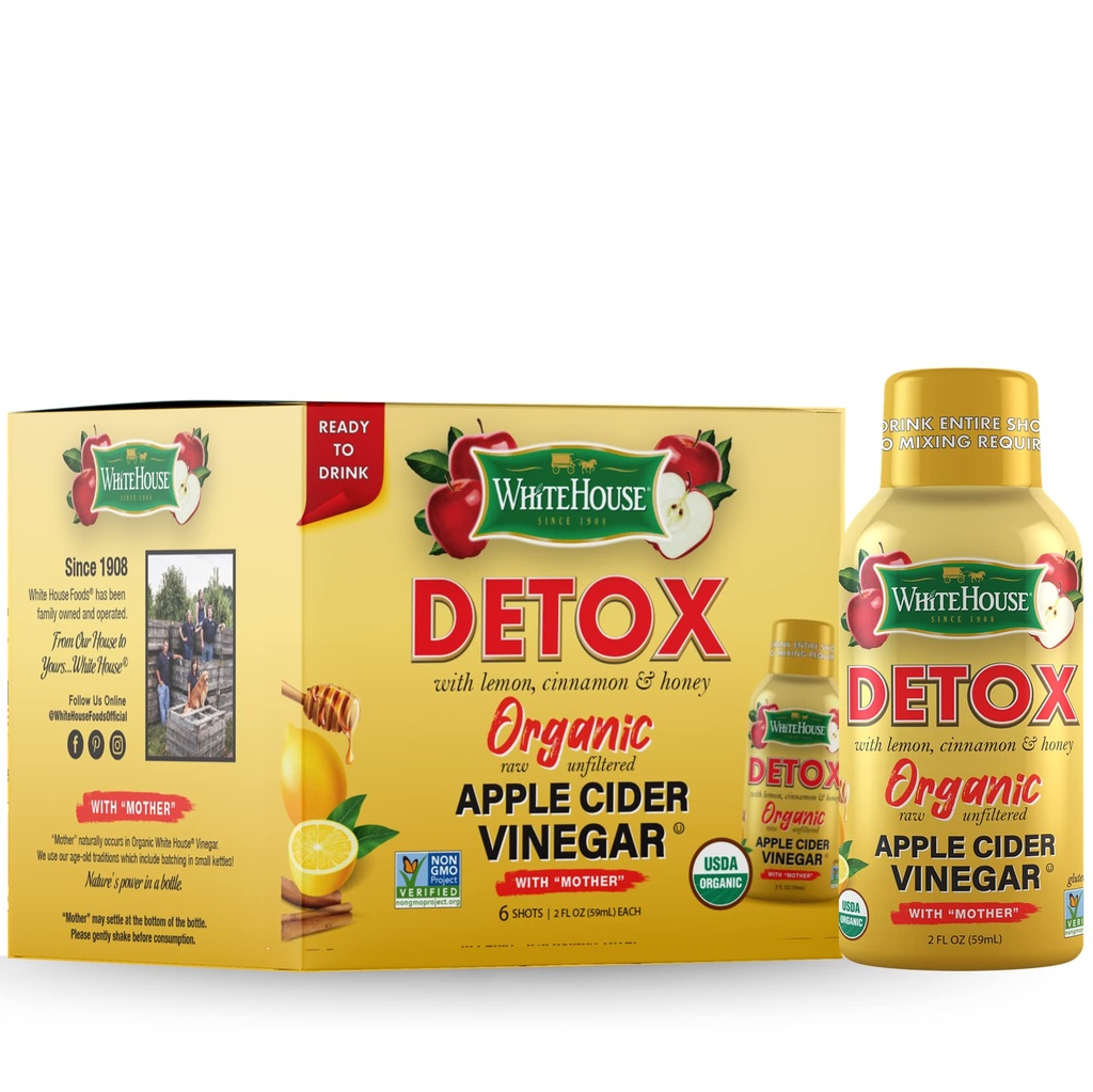 Casa Blanca Detox Zapatos de vinagre de manzana, crudo sin filtro, en el go (Detox, paquete de 6)