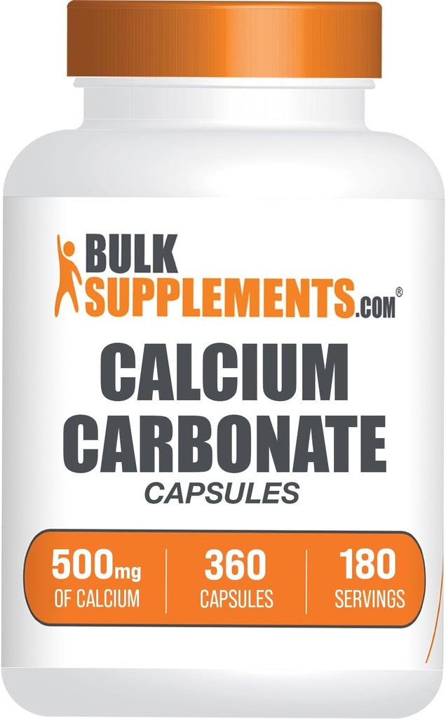 BulkSupplements.com Calcium Carbonate Capsules - Calcium Carbonate Supplement, Calcium Carbonate 500mg - Calcium Supplement, Gluten Free, 2 Capsules per Serving, 360 Capsules (Pack of 1)