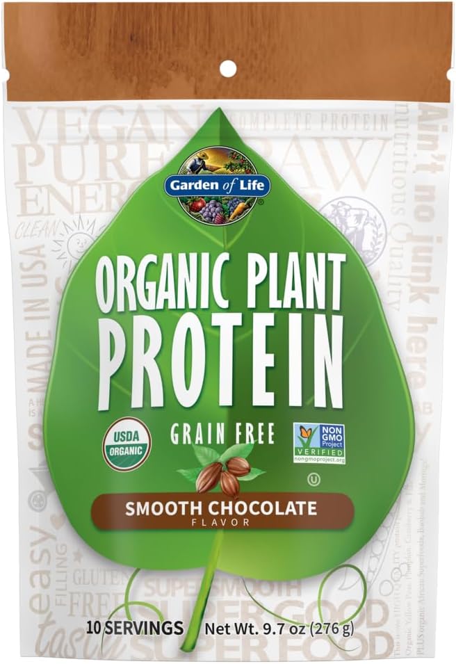 Jardín de la vida Planta orgánica Proteína Smooth Chocolate Powder, 10 Servings - Vegan, Grain Free &amp; Gluten Free Plant Based Shake with 1 billion CFU Probiotics & Enzymes, 15g Protein